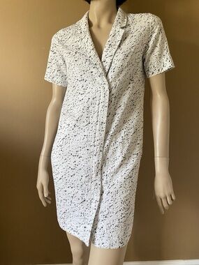 COS - White Speckled Searsucker Shift Shirt Dress with Zipper